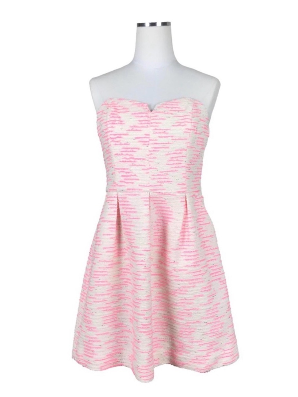 Moulinette Soeurs Strapless Pink and White Textured Fit-and-Flare Dress